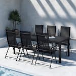 Trädgårdsmatgrupp Venture Home Mirko Matbord Svart med 6 st Levanzo Trädgårdsstolar Svart