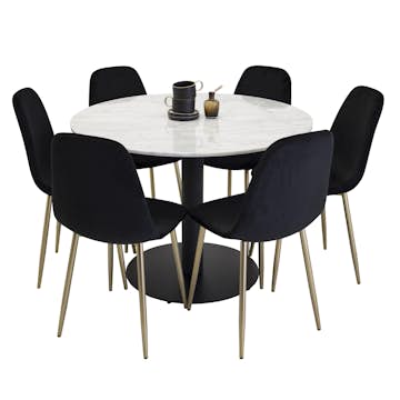 Matgrupp Venture Home Estelle Vit/Svart med 6 Pobbie Stolar