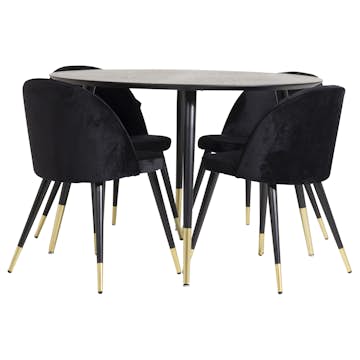 Matgrupp Venture Home Dipp Ø115 cm med 4 Velvet Stolar