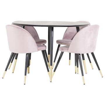 Matgrupp Venture Home Dipp Ø115 cm med 4 Velvet Stolar