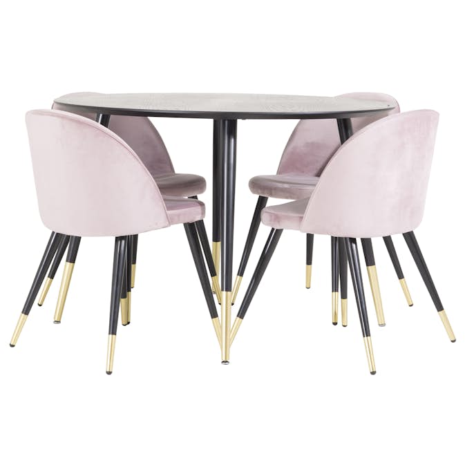 Matgrupp Venture Home Dipp Ø115 cm med 4 Velvet Stolar