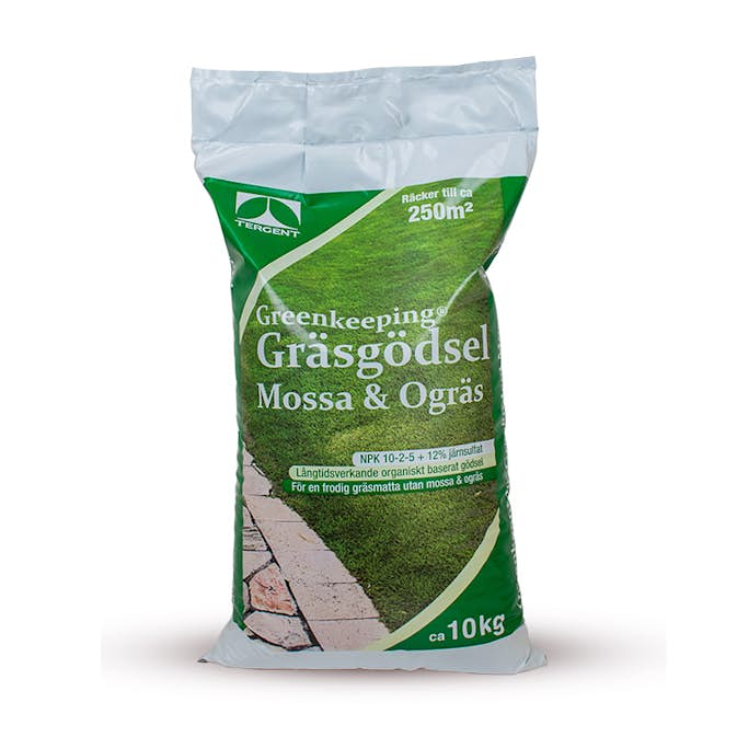 Gräsgödsel Tergent Greenkeeping Mossa 10kg, Organiskt Gräsmattegödsel med Järnsulfat