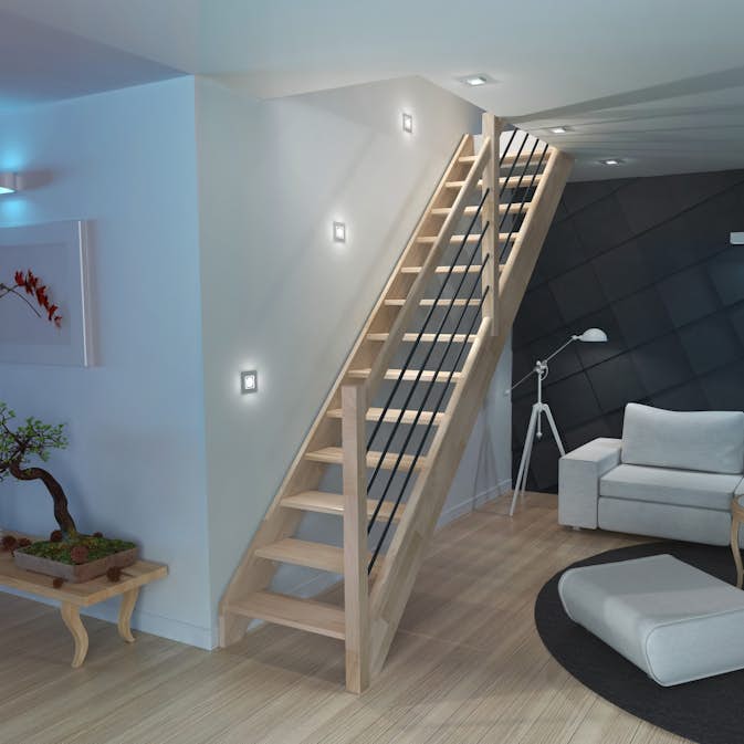 Spartrappa Dolle Helsinki Ek Rak Räcke med Svart Alu Fyllning