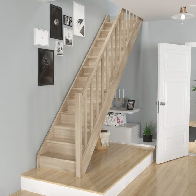 Spartrappa Dolle Helsinki Ek Rak Räcke med Träbalustrar och Sättsteg