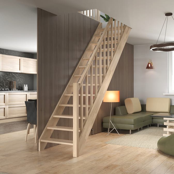 Spartrappa Dolle Helsinki Ek Rak Räcke med Träbalustrar