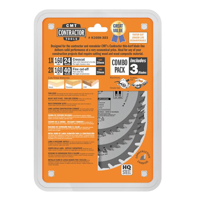 Sågklinga CMT Orange Tools Contractor Set 3 delar 160x20 Z24-40-40 W C