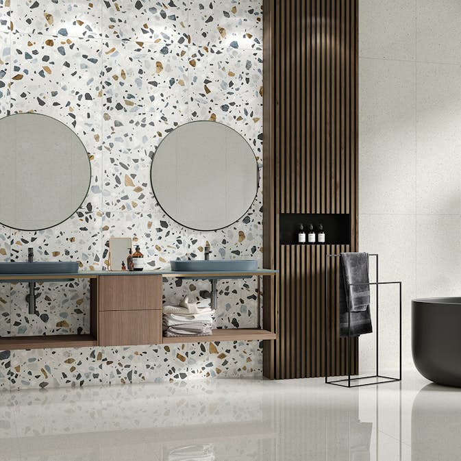 Klinker Hill Ceramic Guss Terrazzo Ljusgrå XL Polerad 60x120 cm