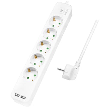Grenuttag LogiLink 5-vägs + 2 st USB Med Brytare 1,5 m