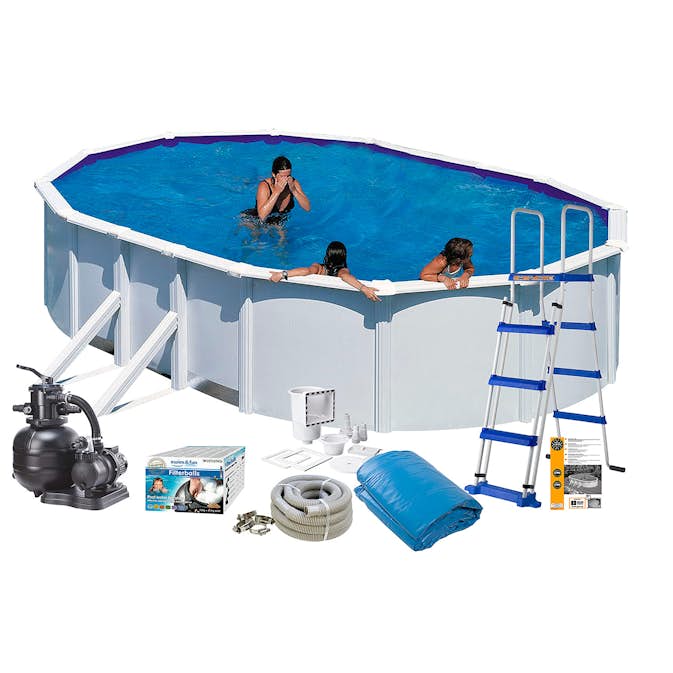 Poolpaket Swim & Fun White Steel Oval Baspaket 132 cm Djup med Sidben