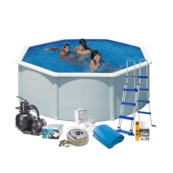 Poolpaket Swim & Fun White Steel Rund Baspaket 120 cm Djup