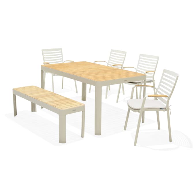 Matgrupp LifestyleGarden Portals 160 cm med 4 Carver Stolar och Bänk