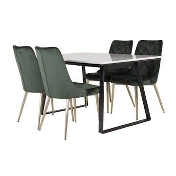 Matgrupp Venture Home Estelle 140 med 4 Vera Stolar Sammet/Mässing