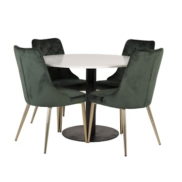 Matgrupp Venture Home Roxanna Vit Bord med 4 Vera Stolar Sammet