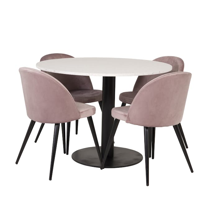 Matgrupp Venture Home Roxanna Vit Bord med 4 Valentina Stolar Sammet