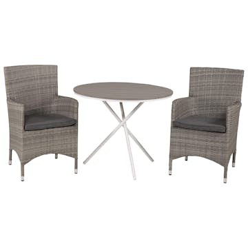 Cafégrupp Venture Home Parma med 2 Malin Trädgårdsstolar Utomhus