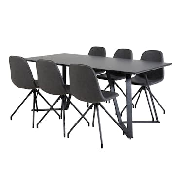 Matgrupp Venture Home Madde med 6 Pobbie Stolar Konstläder