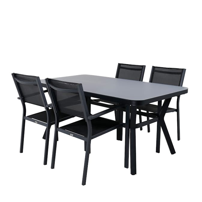 Matgrupp Utomhus Venture Home Vyn med 4 Curz Stapelbara Trädgårdsstolar