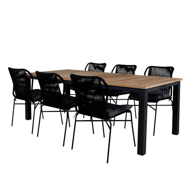 Matgrupp Venture Home Perla 224 med 6 Jefferson Stapelbara Matstolar