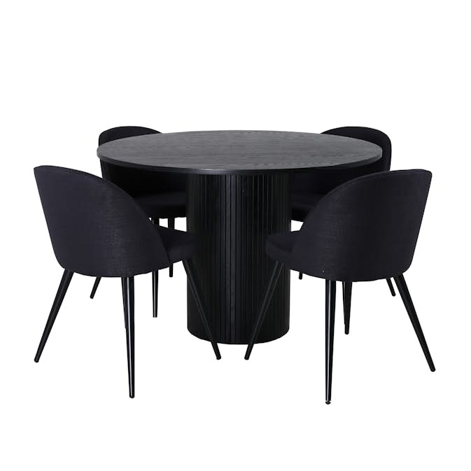 Matgrupp Venture Home Bianca Rund Svart med 4 Valentina Stolar