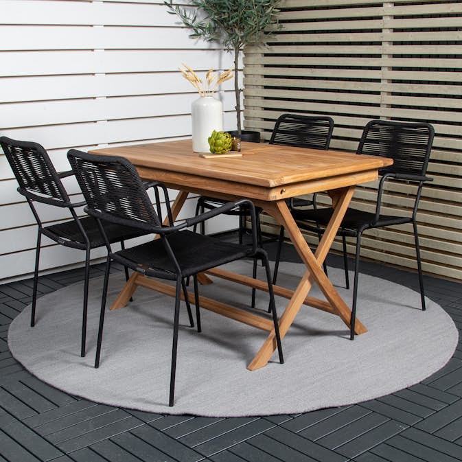 Matgrupp Utomhus Venture Home Kenya 120x70 Teak med 4 Lindos KarmTrädgårdsstolar