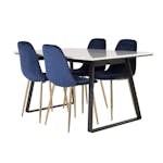 Matgrupp Venture Home Estelle 140 med 4 Pobbie Stolar Sammet/Mässing