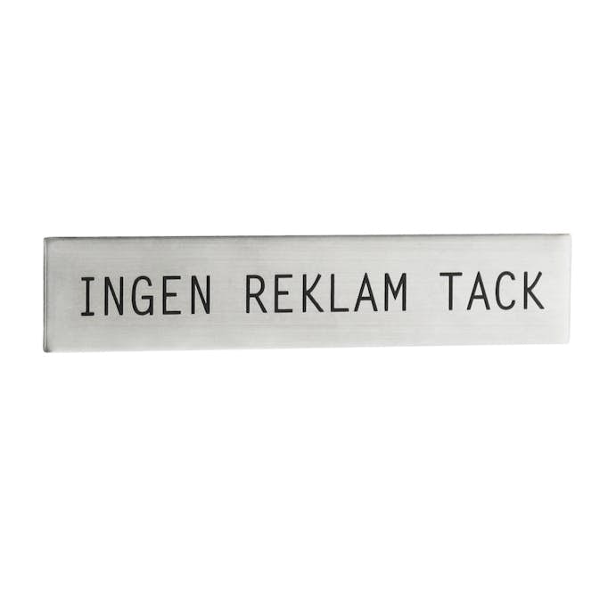 Skylt Beslagsboden Ingen Reklam Tack