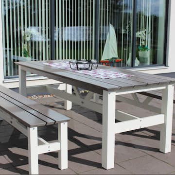 Matgrupp Utomhus Eden Wood Viking 2 Bänkar 90x220 cm Grå/Vit