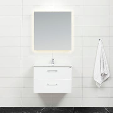 Möbelpaket 4AQUA Slim Vit 80 med Lådor och Spegel Luna LED