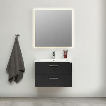 Möbelpaket 4AQUA Slim Svart Ek 80 med Lådor och Spegel Luna LED