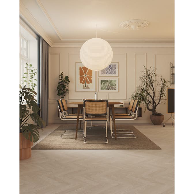 Trägolv Bjelin Härdad Ek Boden Classic Fiskben Powder White