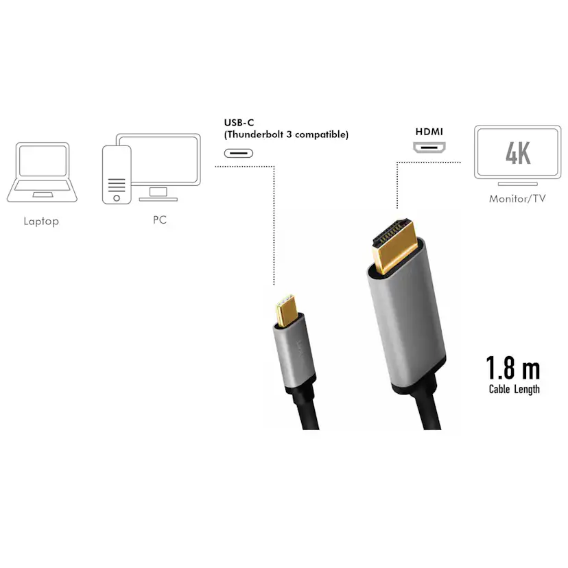 Kabel LogiLink USB-C till HDMI 4K/60Hz Aluminium 1,8 m