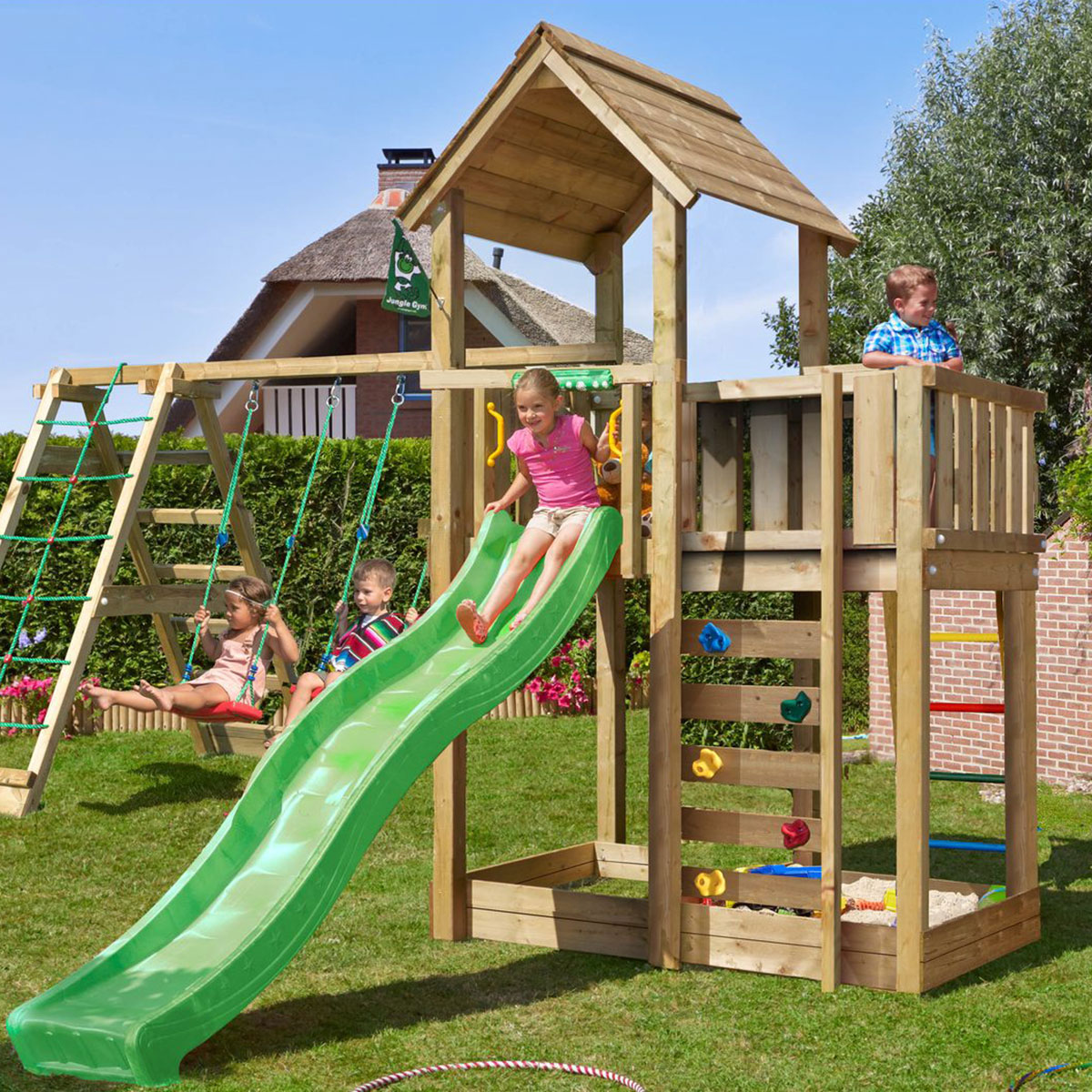 Lektorn Jungle Gym Mansion 2.1 Klättermodul Grön Rutschkana