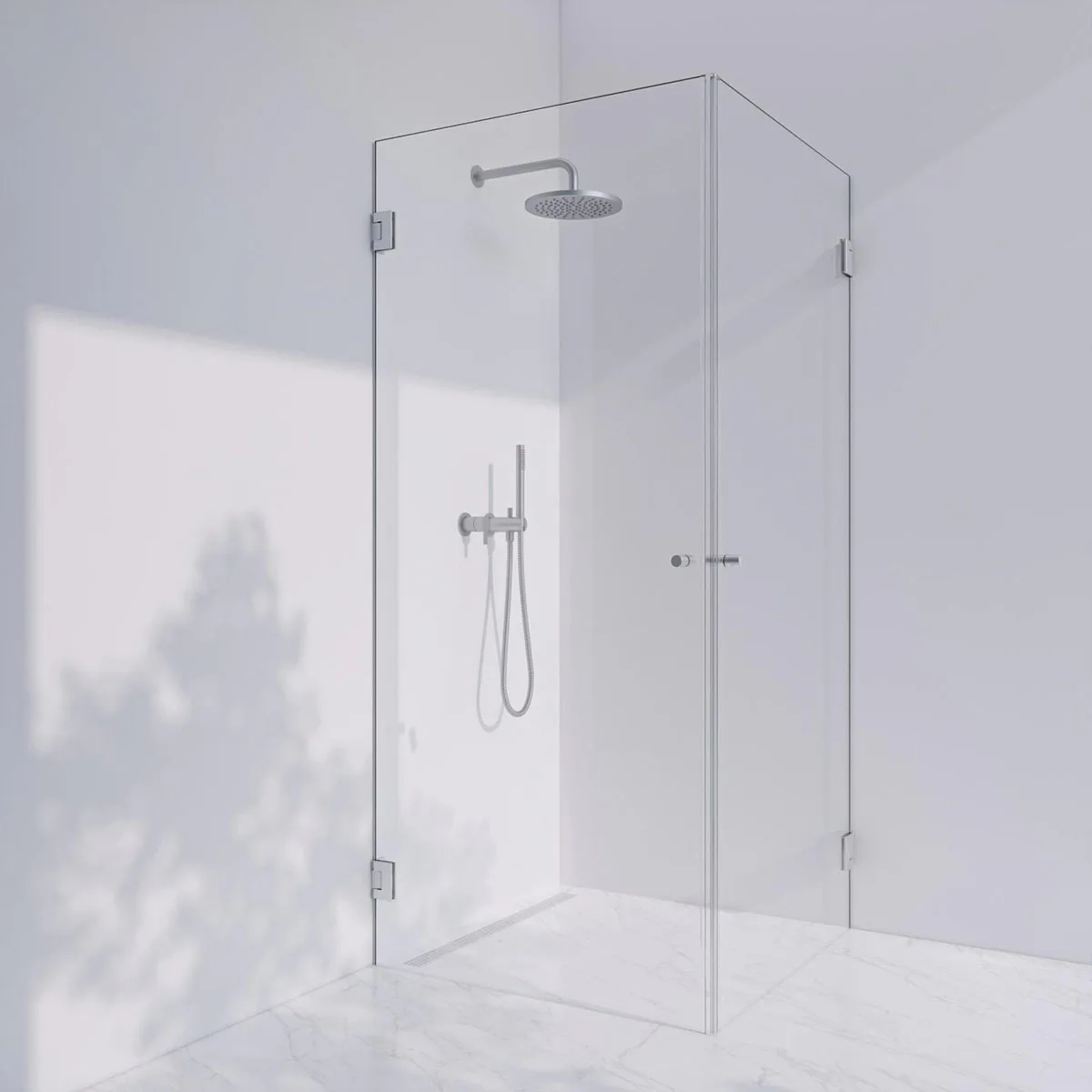 Invitrea Flair GH22/80x80/Blank krom/Räfflad knopp/Ytbehandl Storlek: 800x800 mm, Glastyp: Ytbehandlat, Profil: Blank Krom, Handtag: Räfflad knopp