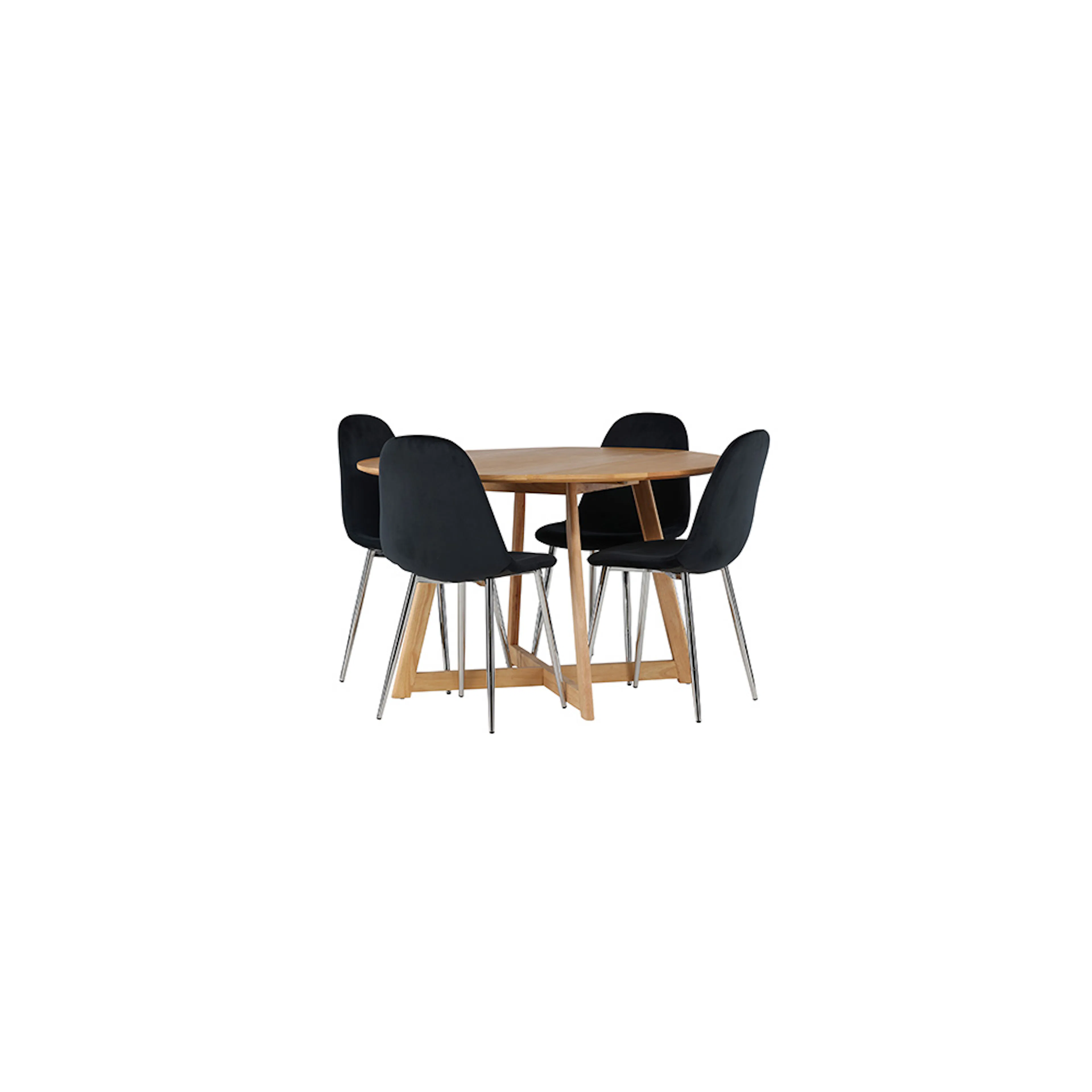 Matgrupp Venture Home Yakidon Ø120 cm med 4 st Polar stolar Natur/Svart/Krom