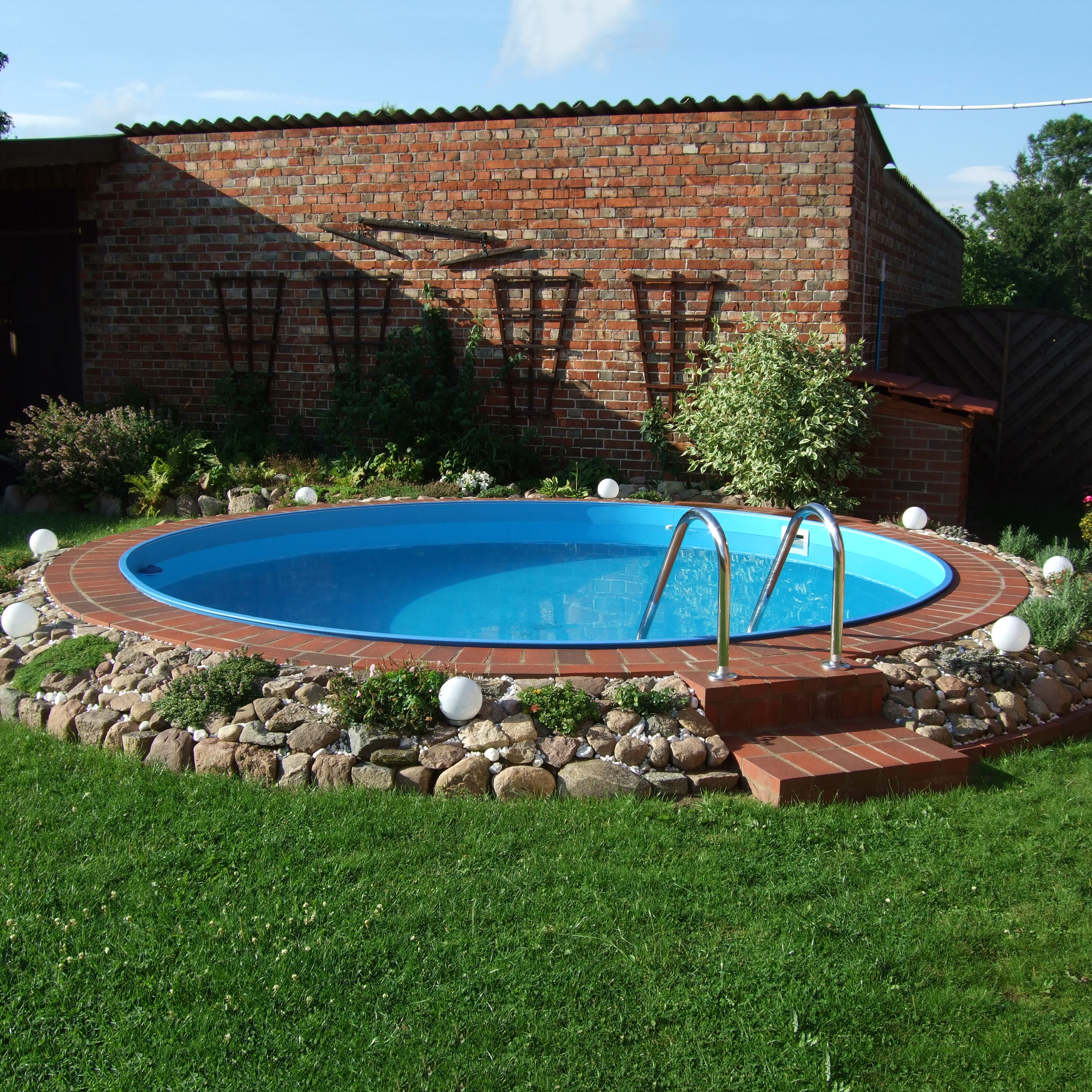 Stålväggspool Premium, rund, 3,5x1,2m, inbyggd, L:Carrara 0. Carrara