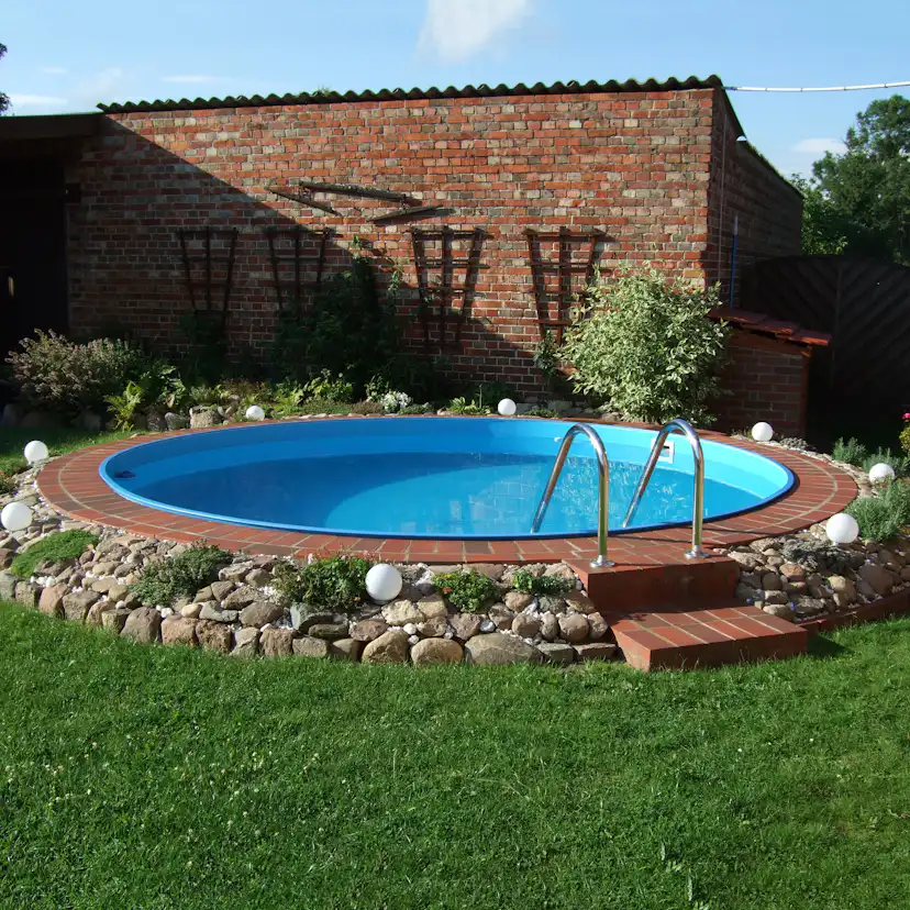 Stålväggspool Premium, rund, 3,5x1,2m, inbyggd, L:Carrara 0. Carrara