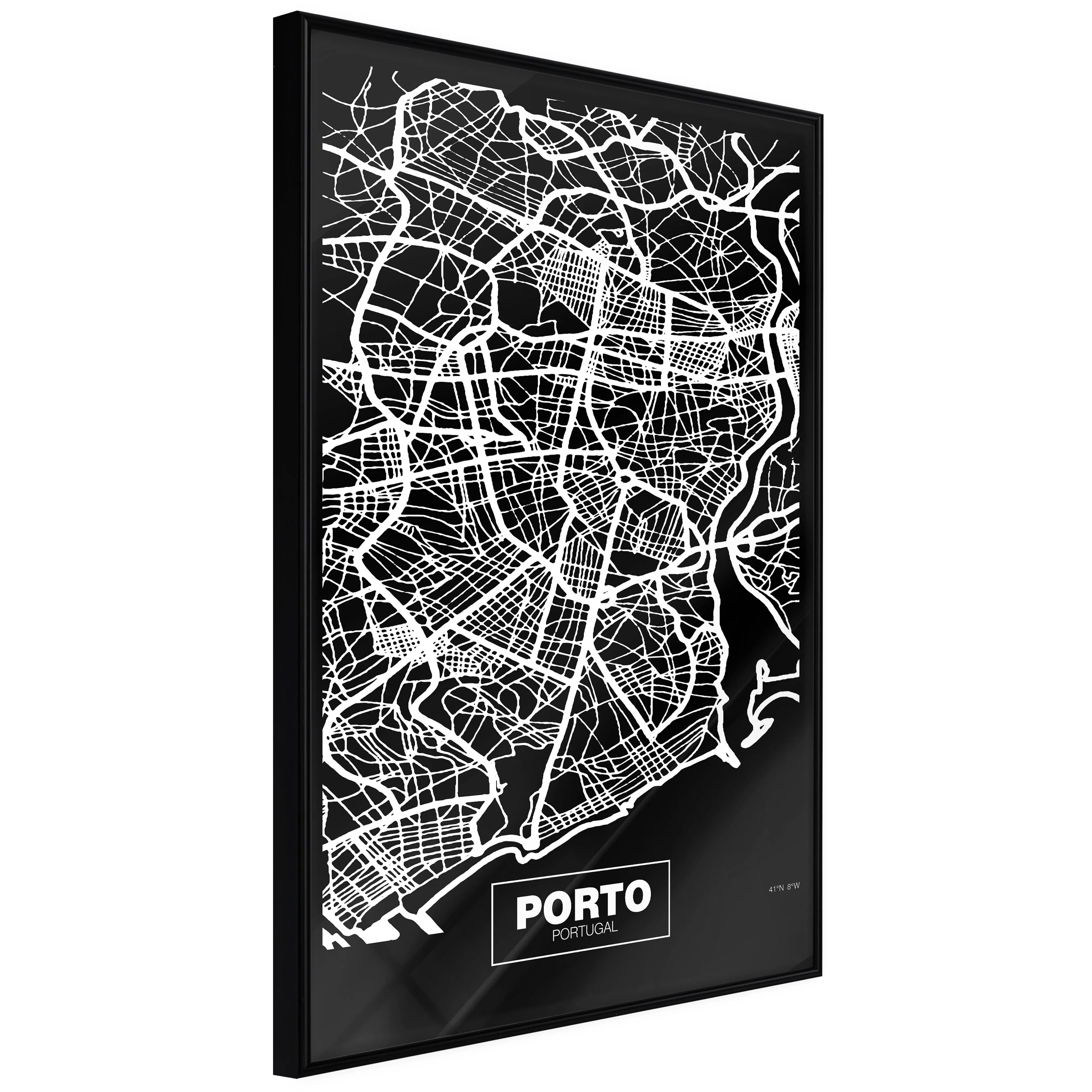 Affisch - Negative Map: Porto [Poster] 40x60 Svart ram, 40x60 cm