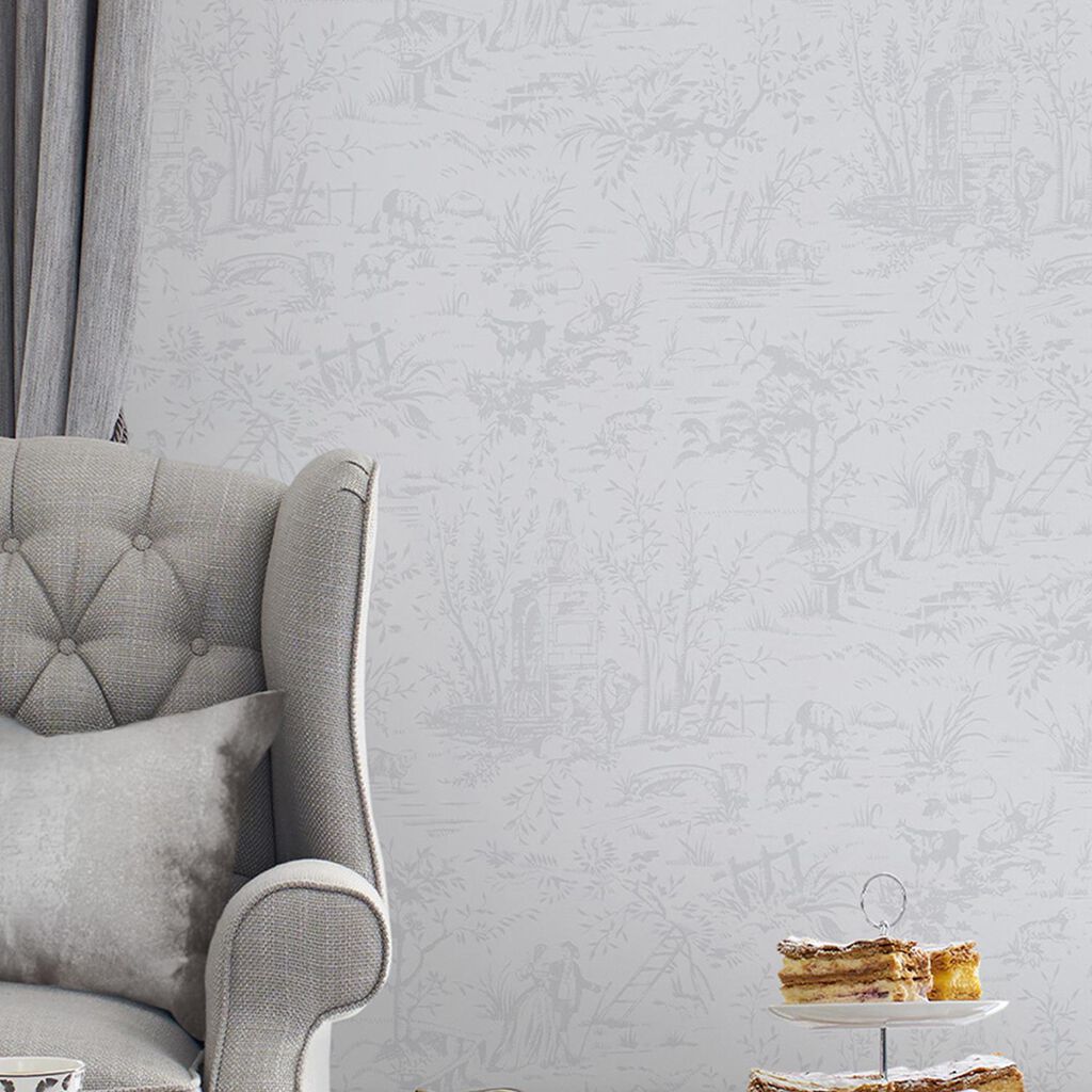 Tapet Laura Ashley Toile De Jouy Sugaröd Grå 118495