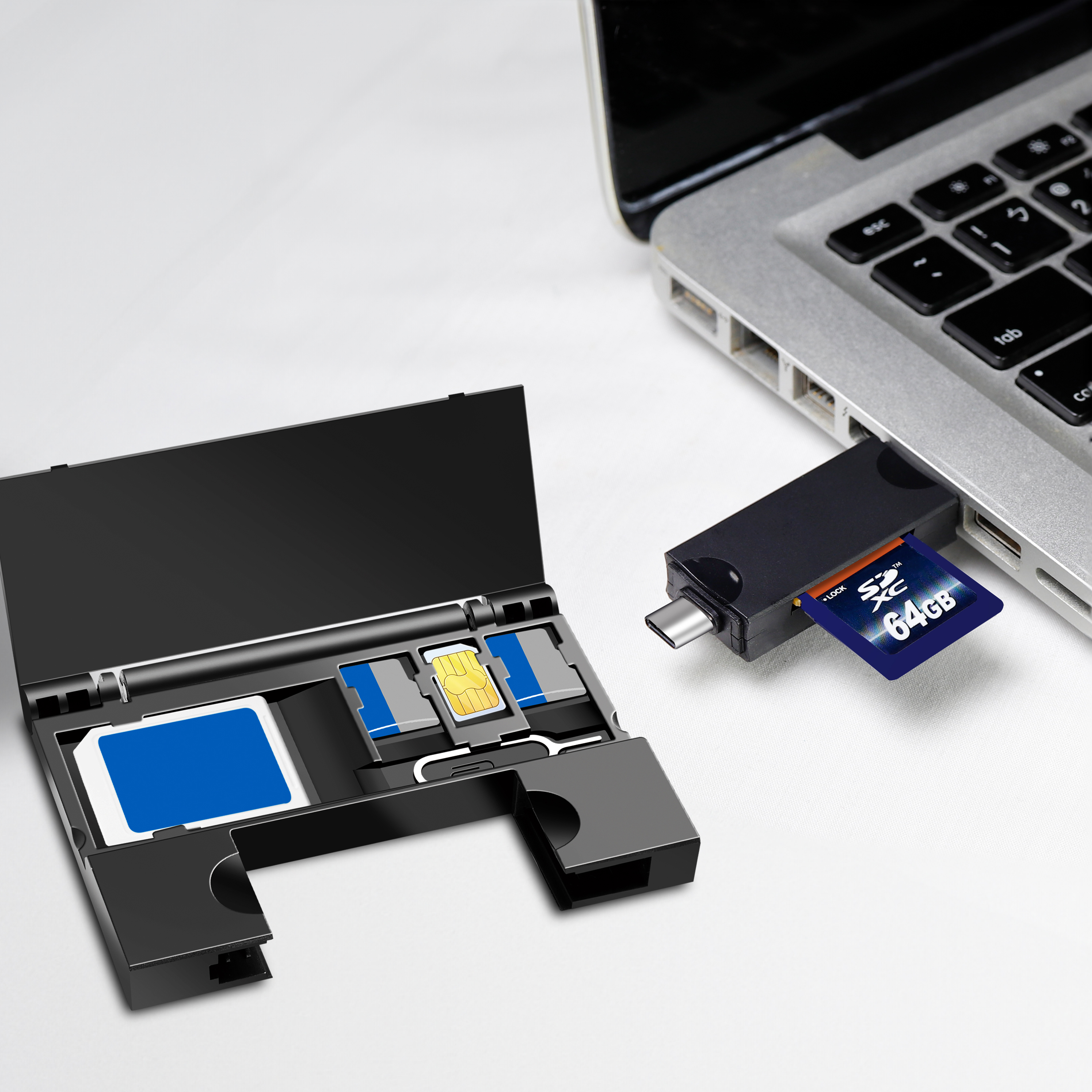 Minneskortsläsare LogiLink USB-C + USB-A MicroSD - och SD-kort inkl. Förvaring