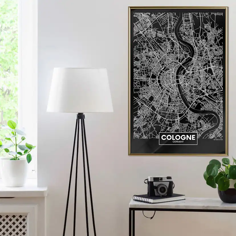 Poster Artgeist Affisch Dark Map of Cologne