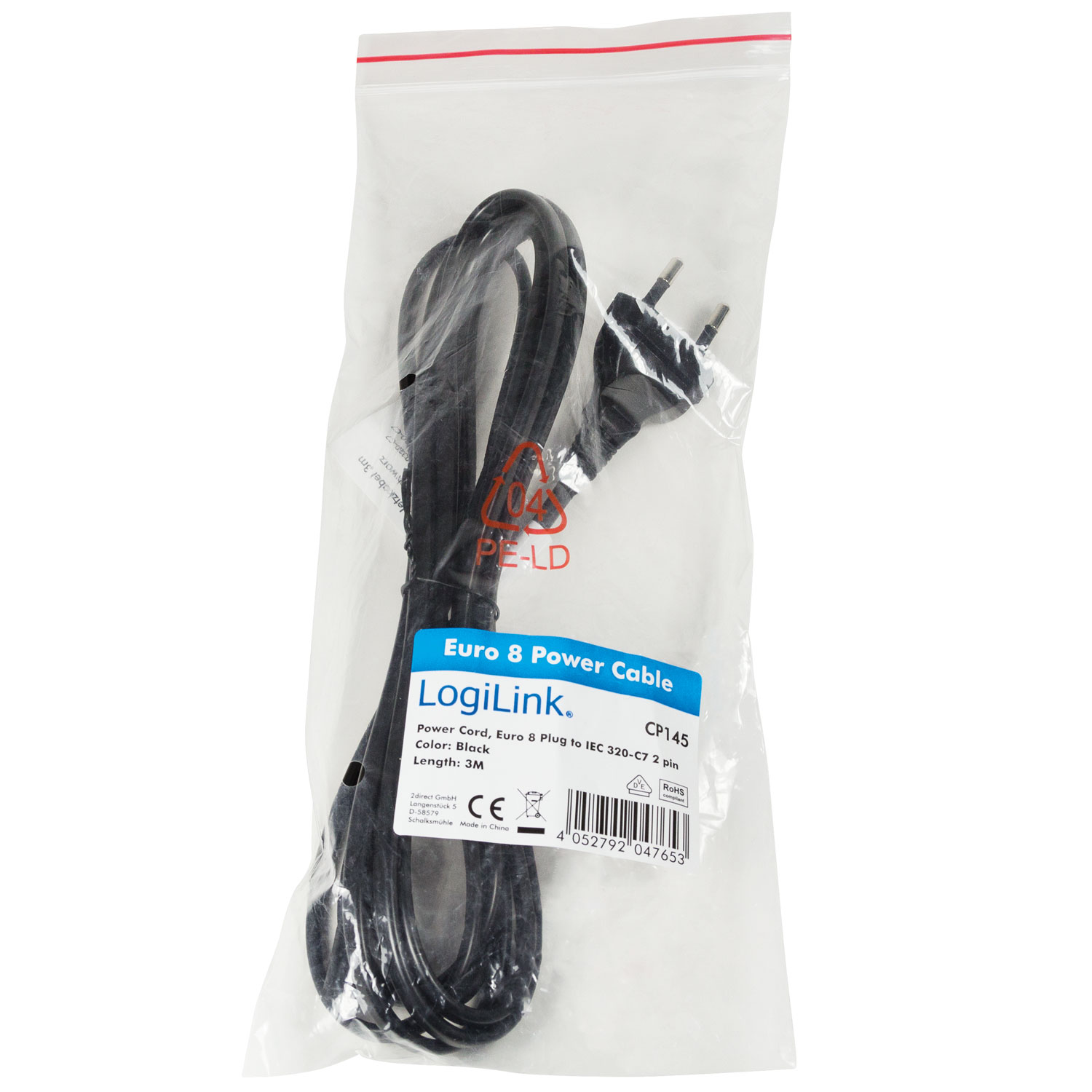 Apparatkabel LogiLink Euro C7 3 m