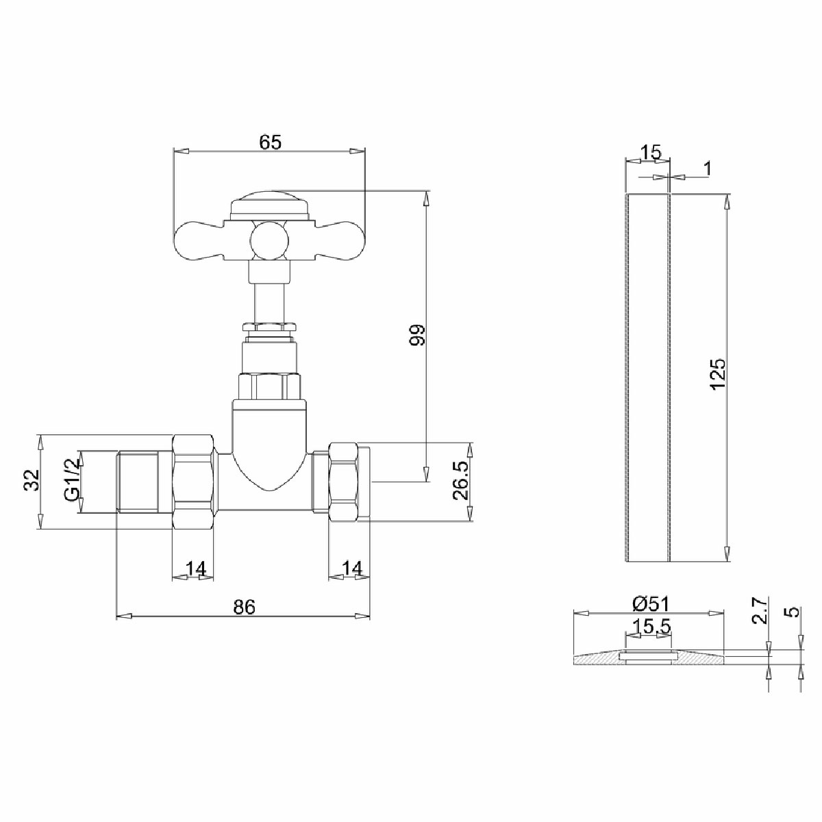 Straight Radiator Valve Gold Guld