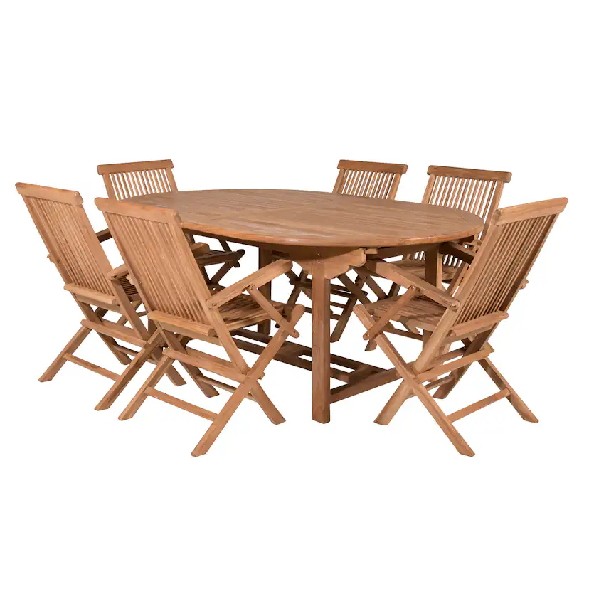 Matgrupp Venture Home Kenya 180-240x120 Teak med 6 Fällbara Stolar med Armstöd