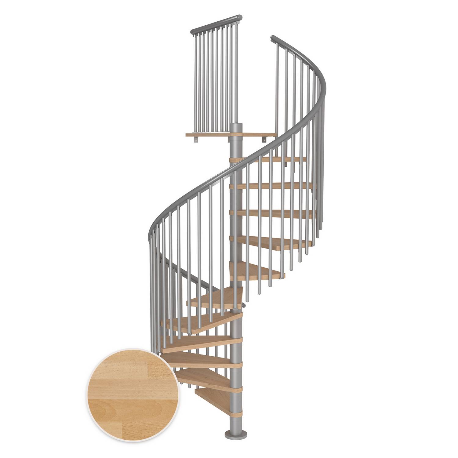 MONTREAL spiral bok oljad pearl grey CLASSIC5 11T Ø160 Pearl Grey, Golv till golv höjd: 2500-2860 mm, 11+1 steg