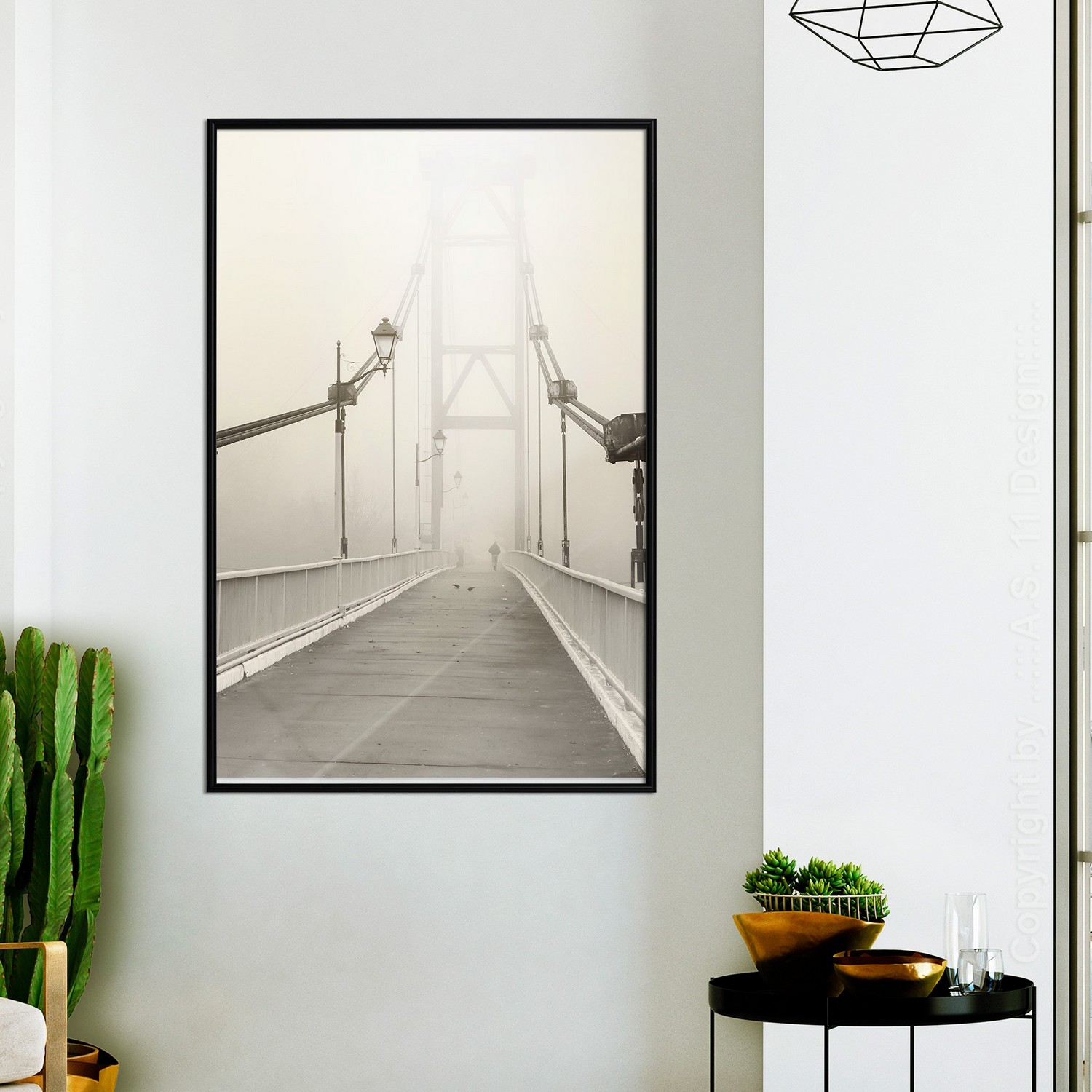 Affisch - Bridge in the Fog [Poster] 20x30 Svart ram, 20x30 cm