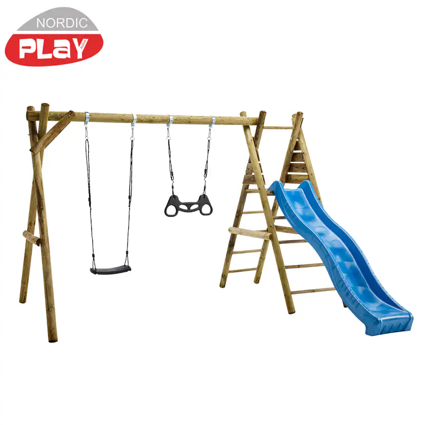 Gungställning Nordic Play Gunga, Trapets och Rutschkana Svart/Blå 306 cm