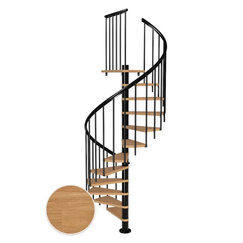MONTREAL spiral ek oljad svart CLASSIC3 12T Ø140 Svart, D: 1400 mm, Golv till golv höjd: 2700-3090 mm, 12+1 steg