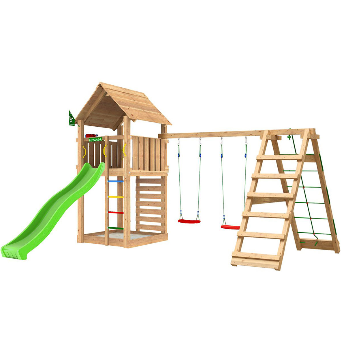 Lektorn Jungle Gym Cabin 2.1 Klättermodul Grön Rutschkana & Sand