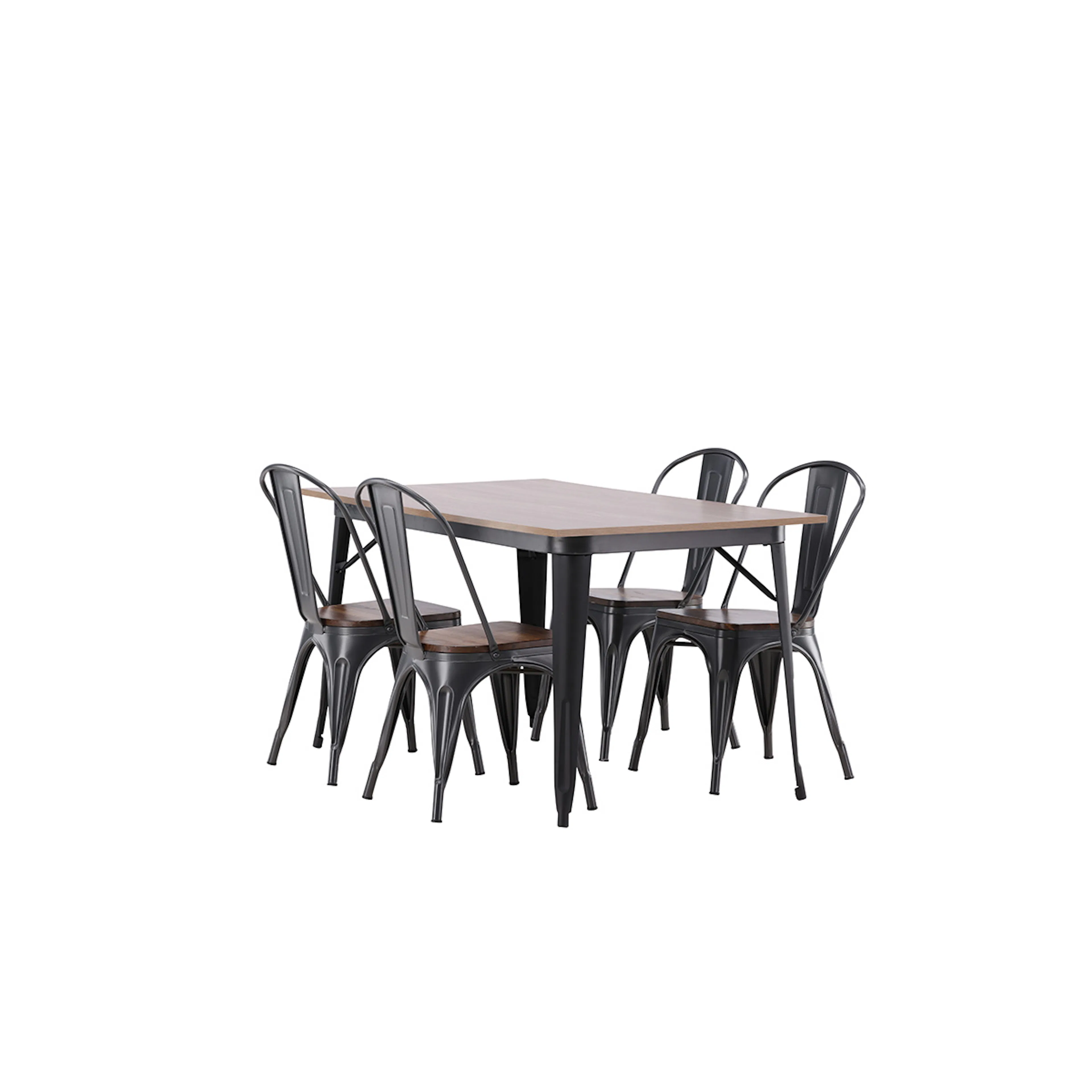 Tempe Dining Table - Black / Walnut MDF +Tempe Dining Chair Svart/Ek