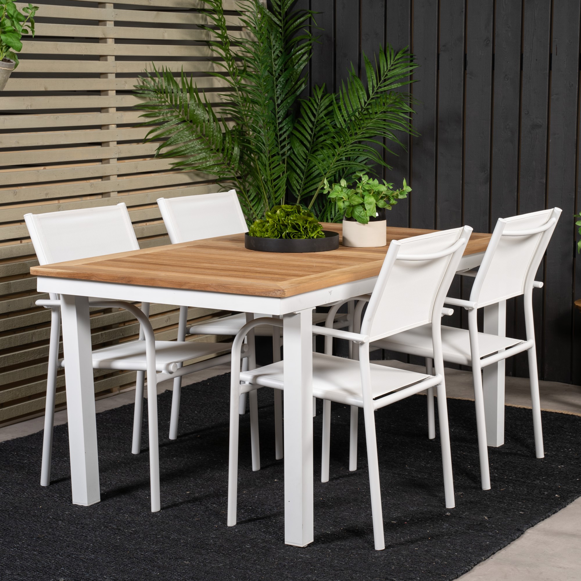 Panama Dining Table 160/240*90 - White Alu / Teak+Santorini Vit/Natur, Blanka Ben